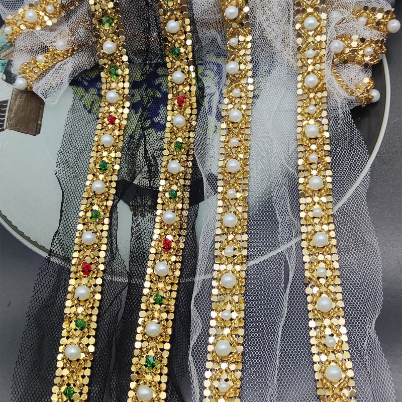 Lace Ribbon Trim - New Handmade Gold Beaded Lace Trim