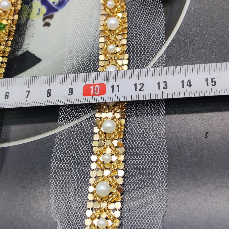 New Handmade Gold Beaded Lace  - Lace Ribbon Trim recension och pris