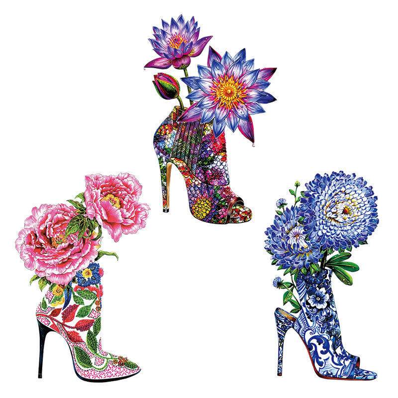High heels flowers Iron On Pat - Applique Patch Flower recension och pris