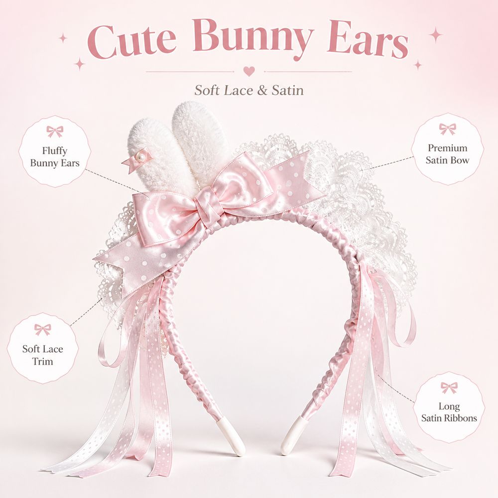 New Polka Dot Bow Bunny Ear He - Lace Ribbon Trim recension och pris